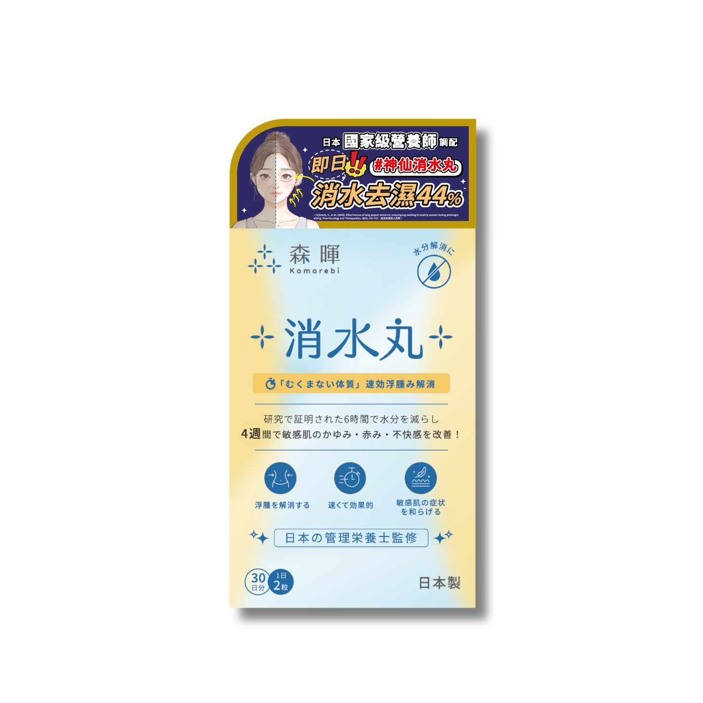 KOMOREBI - 日本森暉 神仙消水丸60粒 | 日本國家級營養師調配 | 水中銀認證去濕功效顯著 | 消水丸 | 袪濕 | 去浮腫趕走虛肥 | 快速去濕