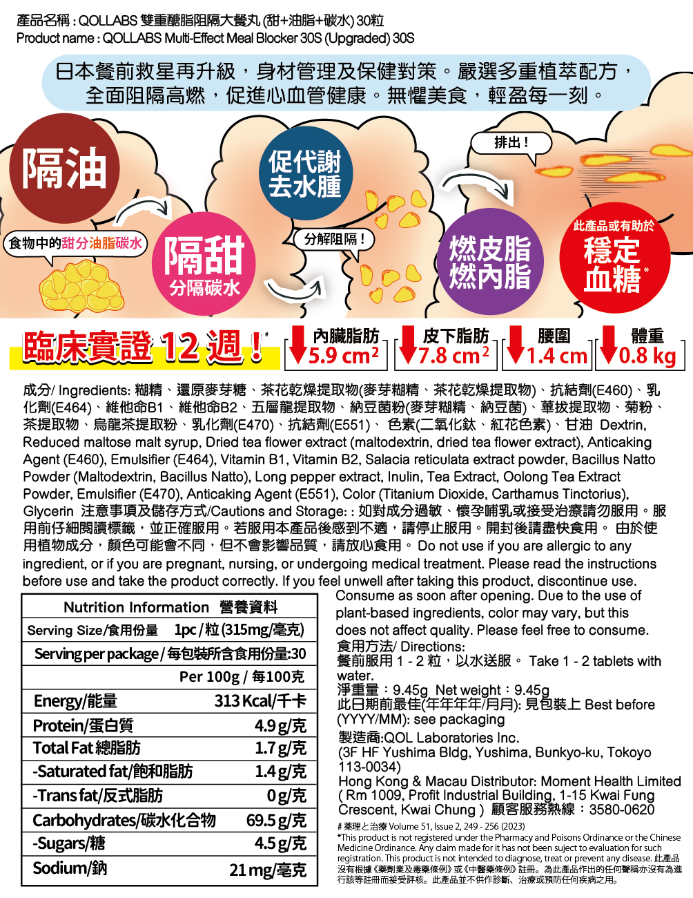 (3個月份量) QOLLABS雙重醣脂阻隔大餐丸(甜+油脂+碳水)30粒