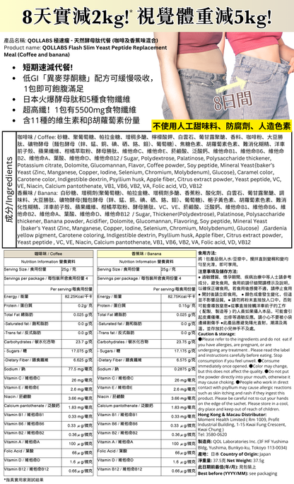 QOLLABS 極速瘦 - 天然酵母肽代餐 (咖啡及香蕉味混合) 8包
